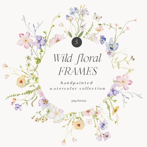 Clipart de flores silvestres - Flores silvestres en acuarela - Clipart floral - Clipart prediseñado - Clipart de boda - Clipart de primavera - Flores silvestres - Prado