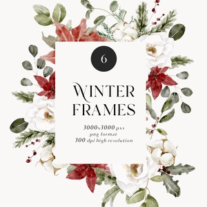 Molduras em aquarela de Natal - Cartões de Natal png - Clipart de Natal - Vegetação de inverno png - Clipart floral de inverno - Design pronto para usar png