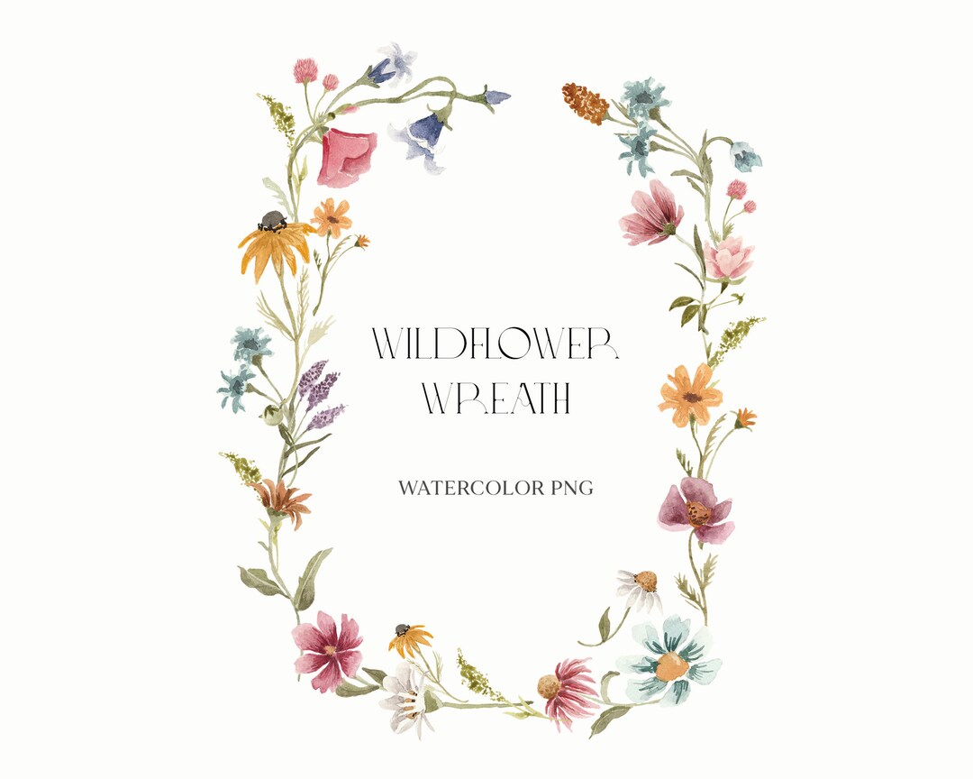 Wildflower Spring Floral Clipart Wreath Watercolor Garden Summer