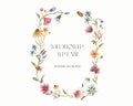 Wildflower spring floral clipart wreath- Watercolor garden summer clipart- Dainty flowers png- Meadow flowers digital frame for invitations product logo