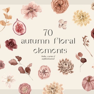 Herbst Aquarell Blumen Clipart - Herbst Aquarell Hochzeit DIY Sammlung - Aquarell Blumen Herbst Blätter - Boho Herbst Hochzeit PNG Clipart