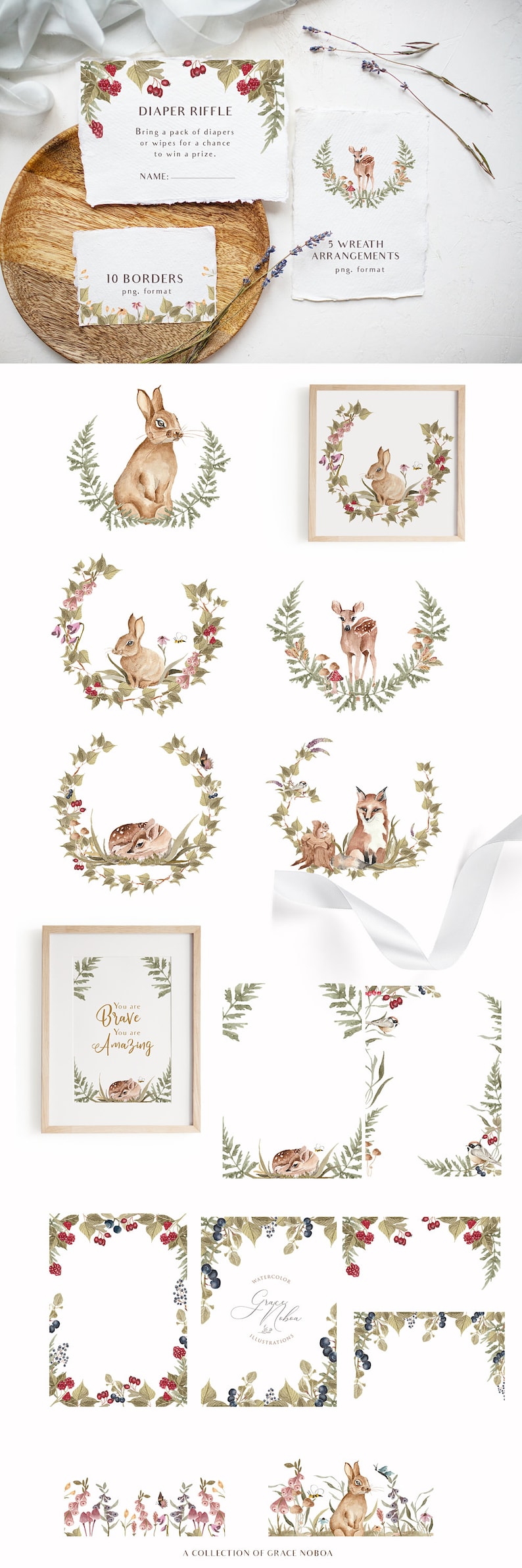 Forest cute animals clipart Woodland animal clipart Watercolor animal clipart-Baby animal clipart set Digital PNG instant download