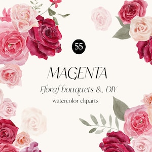 Aquarell Blume Rosa Magenta Rosen Blumen Garten Blumensträuße - Frühling Sommer Blumen Blumen Hochzeit Bouquet - Hot Pink Fuchsia Blumen png