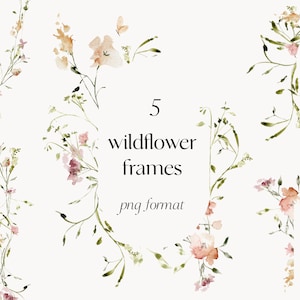 Watercolor wildflower floral clipart- Watercolor garden wreath clipart- Spring field summer floral wildflower illustrations-Soft flowers PNG