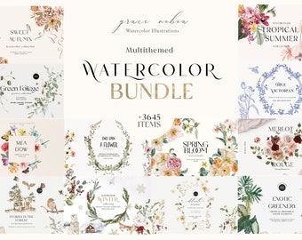 Digital watercolor Bundle floral clipart- Whole Store clipart- frame clipart png- Spring winter autumn clipart- Forest baby animals png