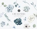 Winter floral clipart- Dusty blue flowers floral clipart- Watercolor Silver Eucalyptus- Navy blue flower digital download for wedding invite product logo
