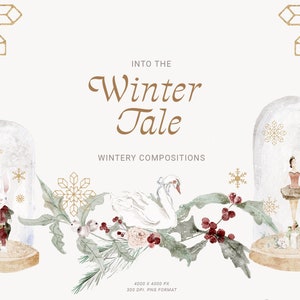 Clipart de inverno em aquarela - clipart de quebra-nozes - clipart de Natal - vegetação floral de inverno png - árvore de Natal - clipart de feriados de bailarina