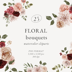 Watercolor Marsala Floral Clipart - Burgundy Blush Florals - Autumnal Flowers - Fall Clipart - Autumn Clipart - Burgundy Blush Clipart