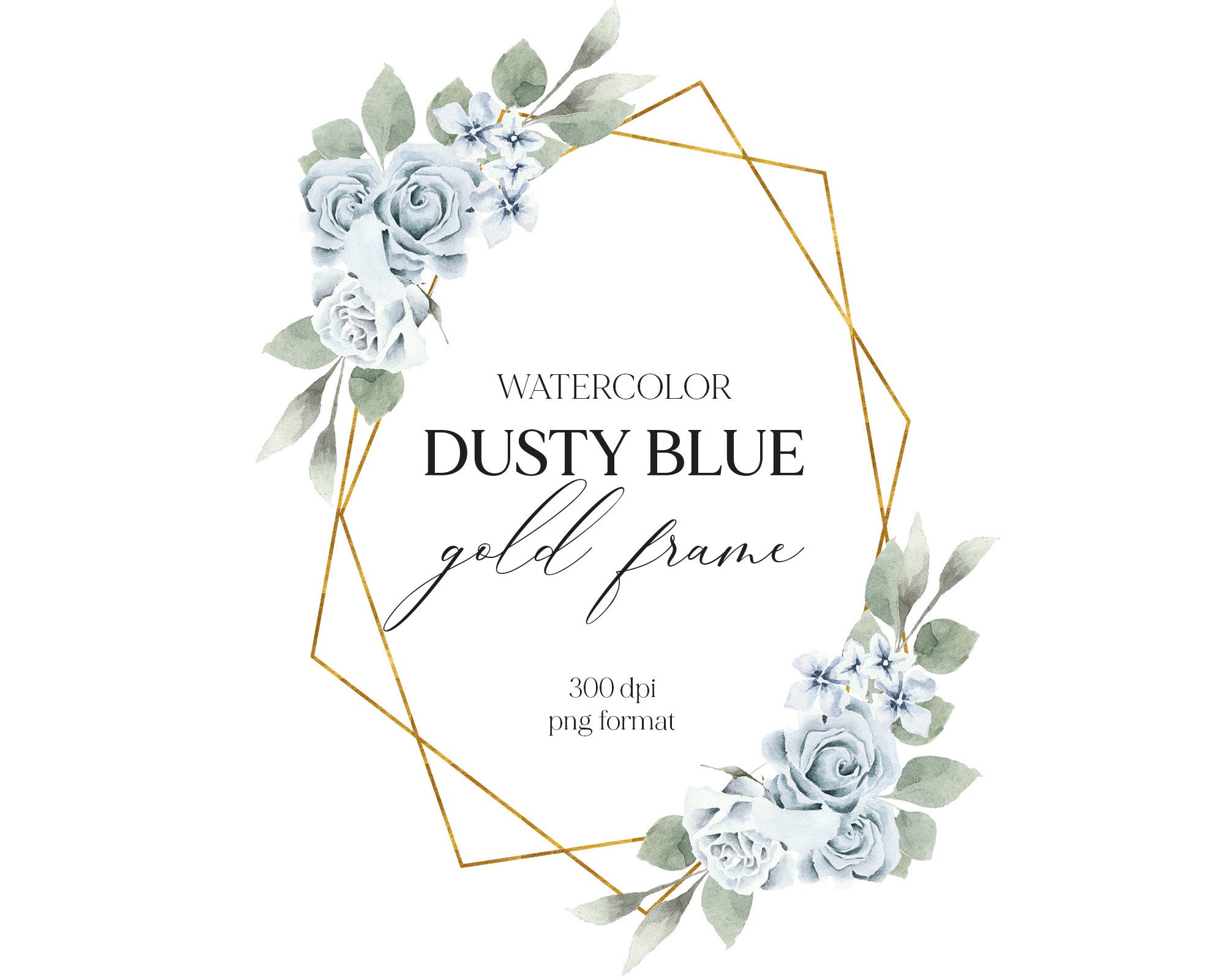 Dusty Blue Watercolor Floral Frame Something Blue Botanical Etsy