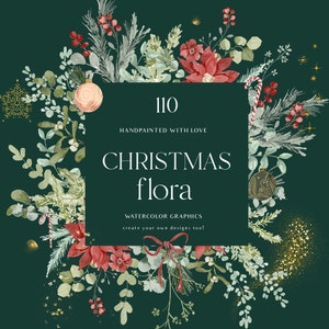 Clipart dell'acquerello di Natale - Clipart invernale -ghirlanda di agrifoglio- verde invernale png - Natale floreale trasparente Clipart vischio vacanza png