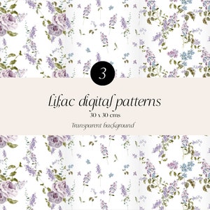 Descarga digital de patrón floral - Papeles de álbum de recortes - Patrones sin costuras - Fondo digital - Conjunto de papel de lavanda acuarela - Flores lilas