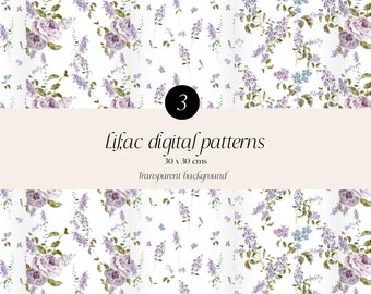 Floral pattern digital download - Scrapbook Papers - Seamless Patterns - Digital Background - Watercolor lavender Paper Set - Lilac Flowers