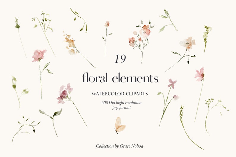 Watercolor Flower Clipart Watercolor Floral Set Watercolor - Etsy