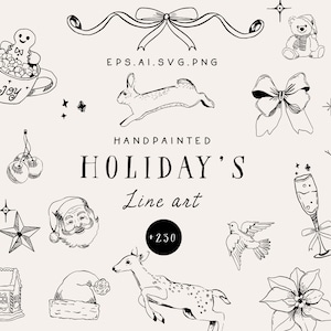 Fantazyjny świąteczny clipart liniowy - świąteczny sezon rysunkowy doodle clipart - elementy svg Bożego Narodzenia - dziwaczny pakiet clipartów