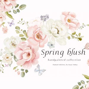 Clipart floreale primaverile ad acquerello - Clipart farfalla rosa - Fiori rosa - Rose e fiori di campo - Clipart rosa antico rosa tenue ad acquerello
