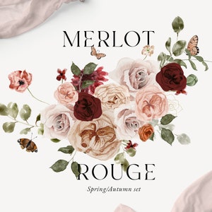 Acquerello Marsala Floral Clipart - Borgogna Blush Florals - Fiori autunnali - Autunno Clipart - Clipart autunno - Borgogna Blush Clipart