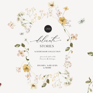 Clipart floral aquarelle de fleurs sauvages - clipart aquarelle de couronne de jardin - illustrations florales de fleurs sauvages d'été champ de printemps - fleurs pastel