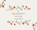 Wildflower spring floral clipart wreath- Watercolor garden summer clipart- Bright flowers png- Meadow flowers digital frame for invitations product logo