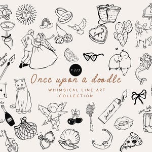 Arte lineal de boda extravagante y caprichoso SVG - Garabatos Dolce Vita Íconos de boda para invitaciones - Clipart de la costa oeste - Arte de garabatos ondulados dibujados a mano