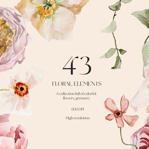 Aquarell Blumen Clipart - Frühling florale Pfirsich Blume - Frühlingsblüten - Aquarell Blumen - Hochzeit laden Blumen- Lebendige bunte florals