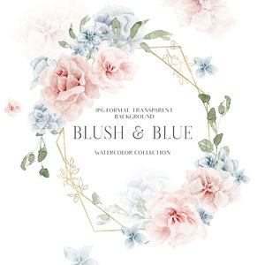 水彩花のクリップアート - ダスティブルーの花のクリップアート - ピンクの花のクリップアート - ピンクのバラの結婚式招待状のクリップアート png - 既製のバラの花束