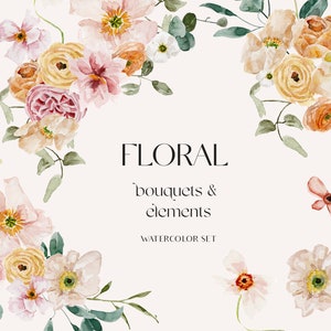 Aquarell Blumen Clipart - Frühling florale Pfirsich Blume - Frühlingsblüten - Aquarell Blumen - Hochzeit laden Blumen- Lebendige bunte florals