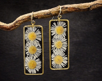 Daisy earrings /daisy dangle earrings /real flower jewelry /botanical jewelry