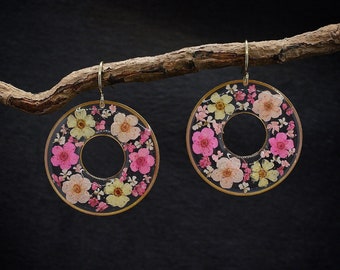 Real Flower Earrings. Botanical Jewelry, Pressed Flower Earrings, Pink Nature Jewelry