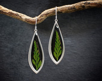 Forest fern earrings/real fern jewelry/botanical handmade jewelry/boho dangle drop earrings