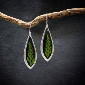 Forest fern earrings/real fern jewelry/botanical handmade jewelry/boho dangle drop earrings image 1