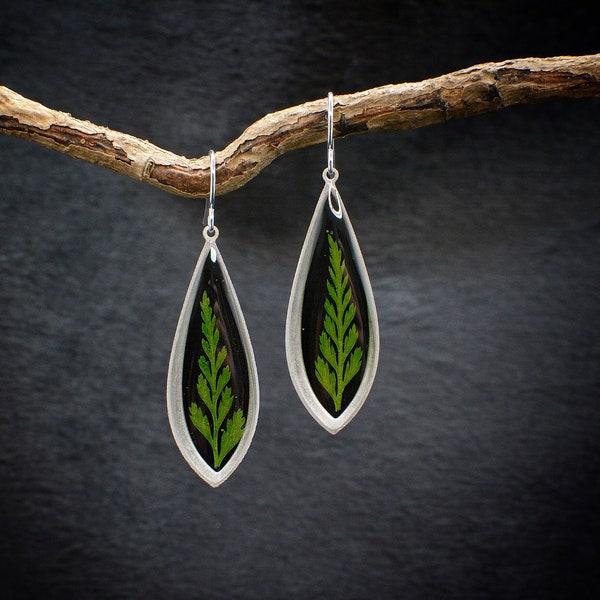 Forest fern earrings/real fern jewelry/botanical handmade jewelry/boho dangle drop earrings