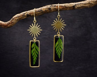 Forest fern earrings/fern dangle earrings /gift for her/fern jewelry/terrarium jewelry /wanderlust jewelry /real leaf jewelry