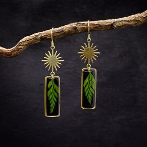 Forest fern earrings/fern dangle earrings /gift for her/fern jewelry/terrarium jewelry /wanderlust jewelry /real leaf jewelry