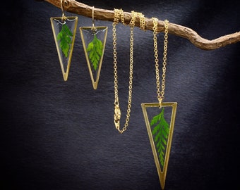Real Fern jewelry set/Fern earrings/Fern necklace/ botanical boho jewelry/mothers day gift idea