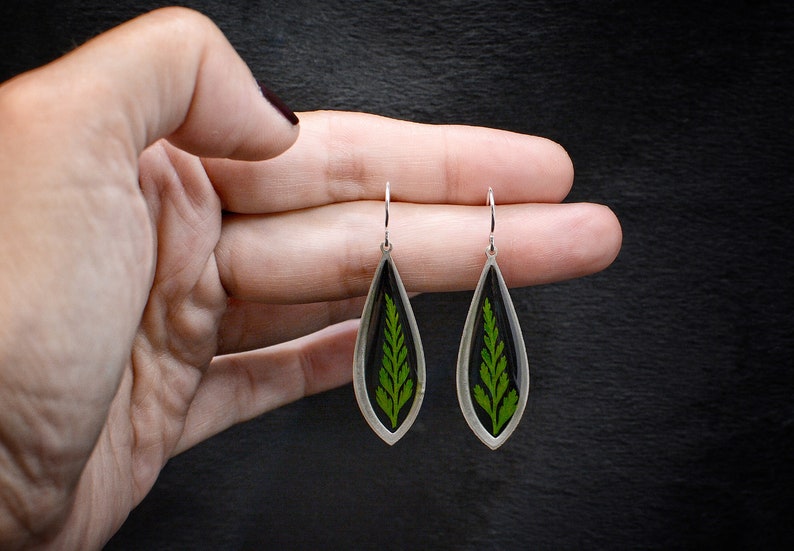 Forest fern earrings/real fern jewelry/botanical handmade jewelry/boho dangle drop earrings image 3