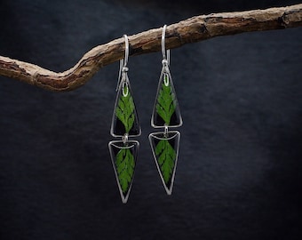 Forest fern earrings/fern dangle earrings/gift for her/fern jewelry/terrarium jewelry/wanderlust jewelry/boho earrings