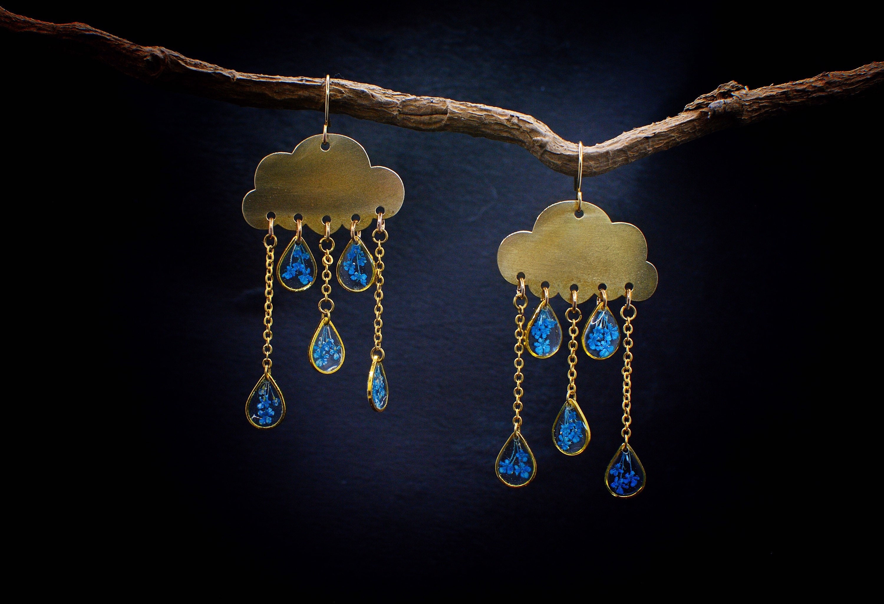Cloud Dangle Earrings/Real Flower Earrings/Gift For Her/Botanical Handmade Jewelry