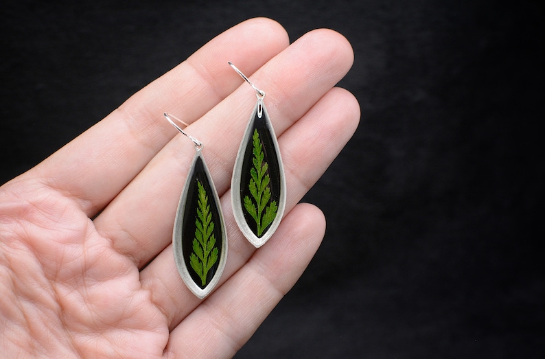 Forest fern earrings/real fern jewelry/botanical handmade jewelry/boho dangle drop earrings image 4