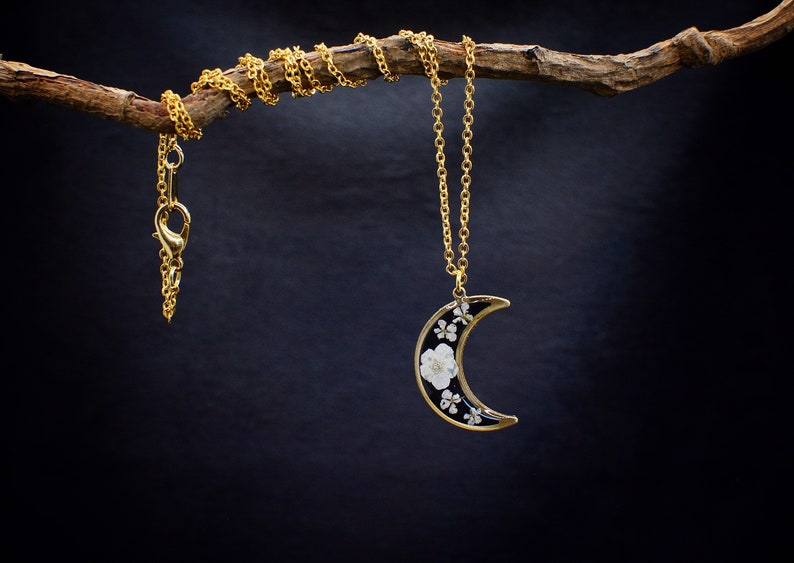 Mondblumen Halskette/gepresste Blumen Halskette/himmlischer Schmuck/Geschenk für Sie Bild 1