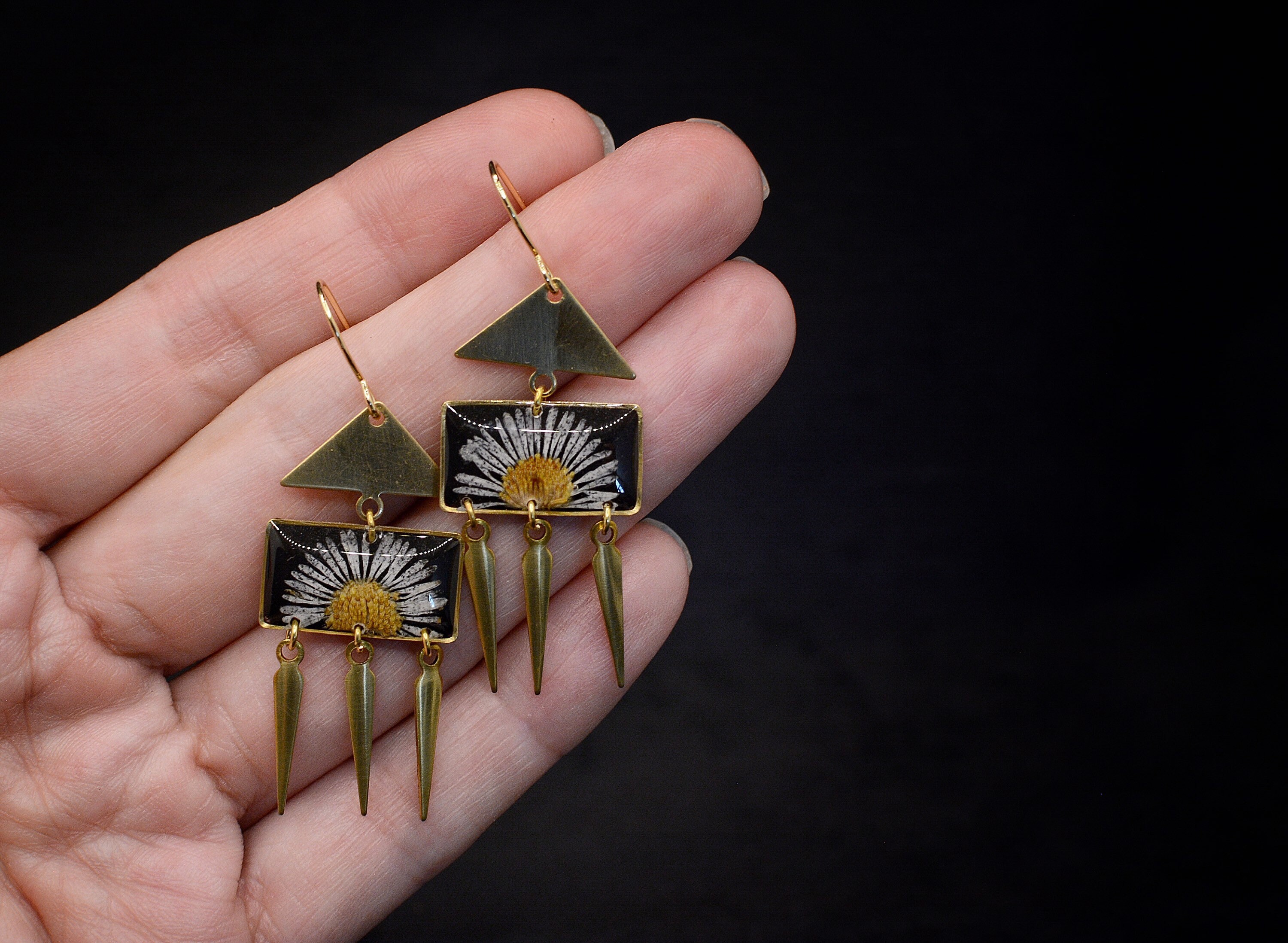 【VINTAGE HOLLYWOOD】Nature Daisy Earrings☆送料関税込 Daisy Earrings/dangle Earrings/nature Jewelry/botanical
