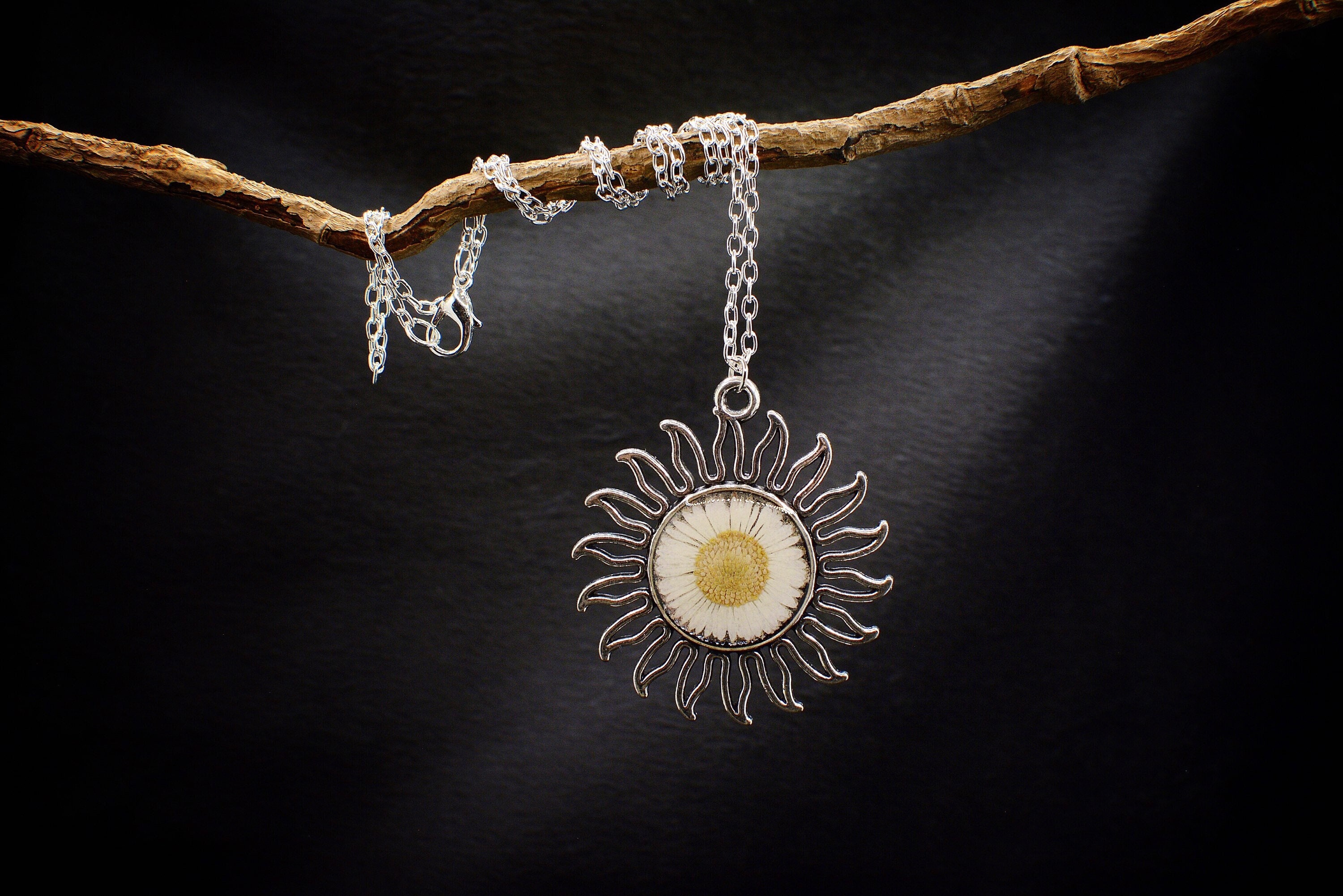 Daisy Sun Necklace/Pressed Flower Necklace/Botanical Jewelry