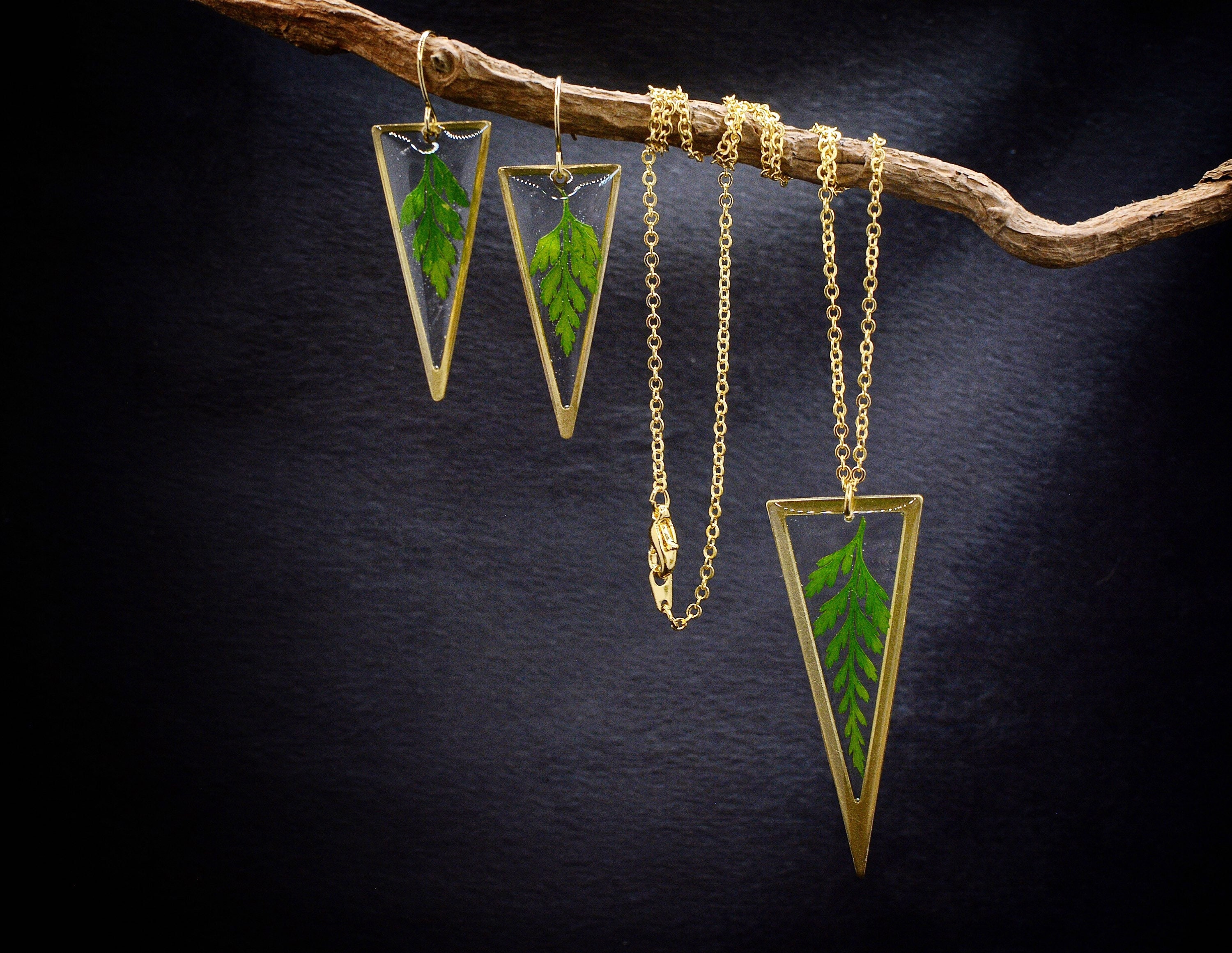 Real Fern Jewelry Set/Fern Earrings/Fern Necklace/ Botanical Boho Jewelry/Mothers Day Gift Idea