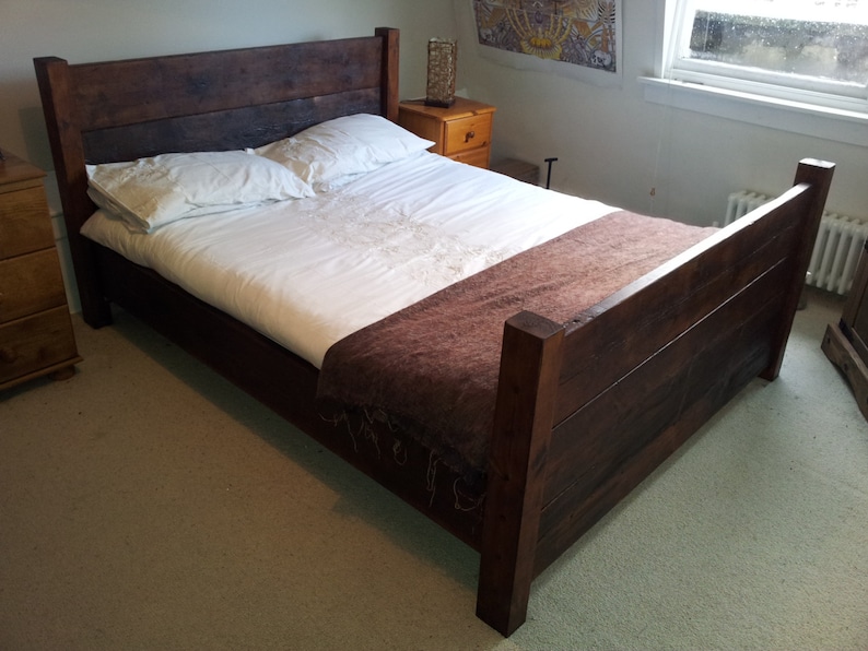 Handmade Chunky Rustic Wooden Bed Reclaimed Dark Oak Finish Etsy UK