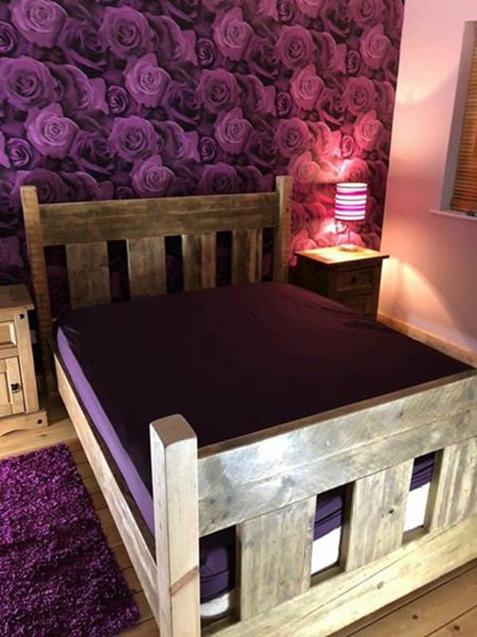 Rustic Bed Oak Finishes Handmade Chunky Wooden Bed Reclaimed Etsy