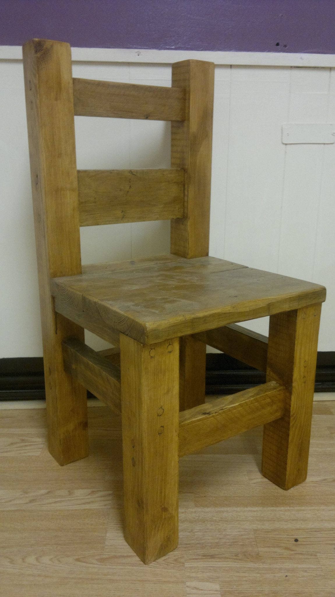 Handmade Chunky Rustic Wooden Chair Reclaimed Light Oak Finish Etsy
