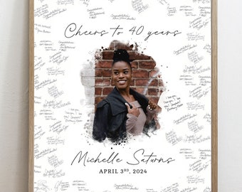 Birthday Guest Book Alternative Gift for 40th Birthday, Poster with photo and blank space for Guests to sign, 40th Birthday Gift for Her