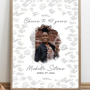 Birthday Guest Book Alternative Gift for 40th Birthday, Poster with photo and blank space for Guests to sign, 40th Birthday Gift for Her