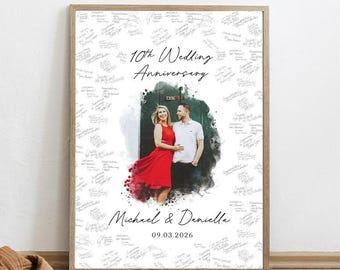 Libro de firmas alternativo para el décimo aniversario de bodas, cartel imprimible para el libro de firmas de aniversario, regalo de décimo aniversario, descarga digital.