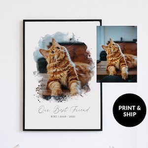 Cat Memorial Gift, Pet Memorial Gifts, Custom Watercolor Portrait, Cat passing away gift, Pet Memorial Painting, Personalized Animal gift