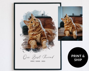 Cat Memorial Gift, Pet Memorial Gifts, Custom Watercolor Portrait, Cat passing away gift, Pet Memorial Painting, Personalized Animal gift